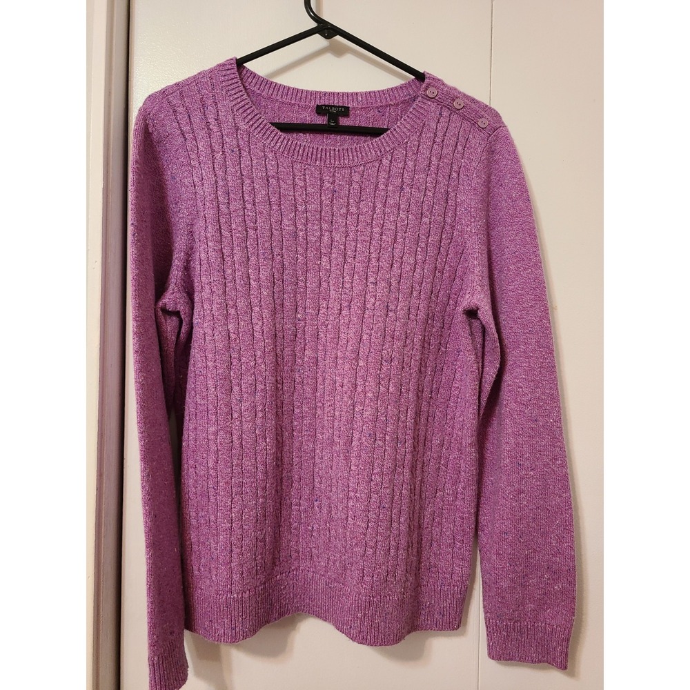 Talbots Cable Crewneck Sweater In Donegal Tweed Purple Size Large Petite